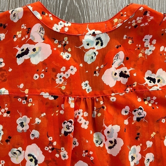 Orange floral print tunic top. Lightweight sz M - Picture 8 of 8